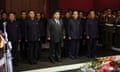 North Korean leader Kim Jong-un (front centre) pays tribute to former propaganda chief Kim Ki Nam, who has died aged 94, at a funeral hall in Pyongyang.