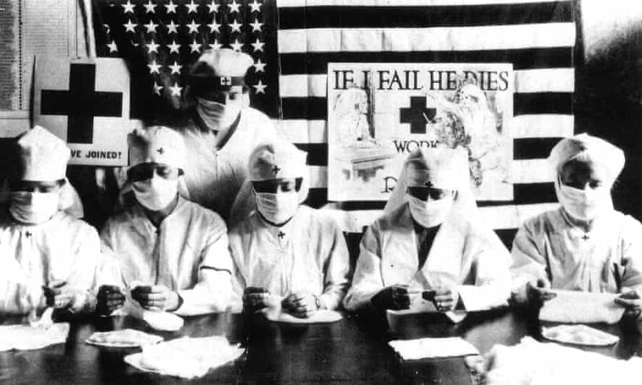 Red Cross volunteers fighting the Spanish flu pandemic in the US in 1918