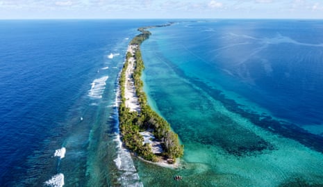 An aerial view of the southern end of Funafuti island in Tuvalu. The Pacific island holds an election on Friday that could decide whether it maintains ties with Taiwan or switches to China.