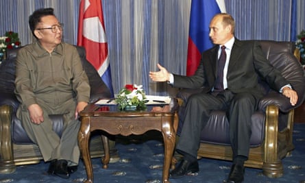 Russian president Vladimir Putin in talks with then North Korean leader Kim Jong-il during their meeting in Vladivostok in 2002.