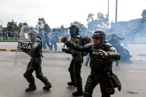 Riot police in Bogotá on Thursday.