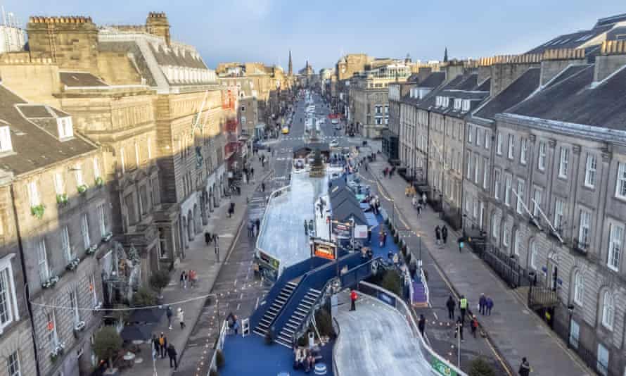 A view from above of the ice rink on Edinburgh’s George Street.