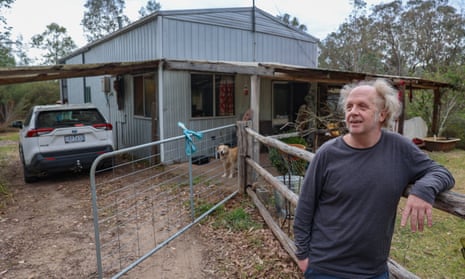 Tim Dakin out the front of his off-grid home in East Gippsland