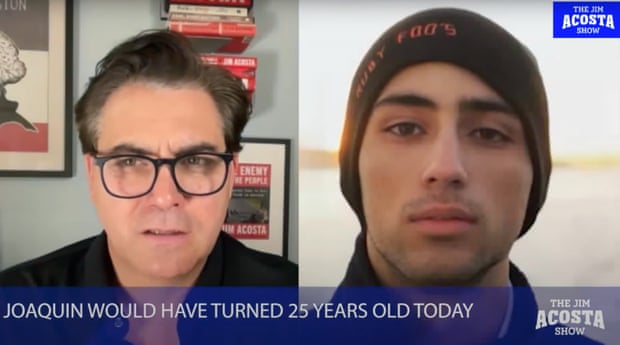 A screenshot of Jim Acosta and Joaquin Oliver from the televised interview