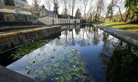 Aquatic plants grow in the water at Cleveland Pools, ahead of its planned restoration after the Grade II-listed pools, secured £4.7m of National Lottery funding to enable the restoration to begin.