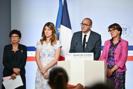France’s interior minister Laurent Nuñez and other ministers take part in the press briefing at the end of the weekly cabinet meeting in Paris, France.
