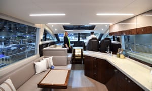 Inside a Fairline Squadron 53 boat at the London Boat Show, but the company is facing increasing demand for larger models.