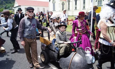 Steampunk fans take part in a parade in the New Zealand town of Oamaru.