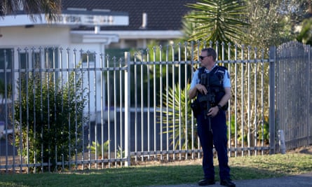 Police guard a New Zealand mosque after the Christchurch mosque attacks in March 2019