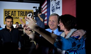 Tom Steyer poses for a photo with a supporter after a campaign event in Davenport, Iowa, 30 January 2020.