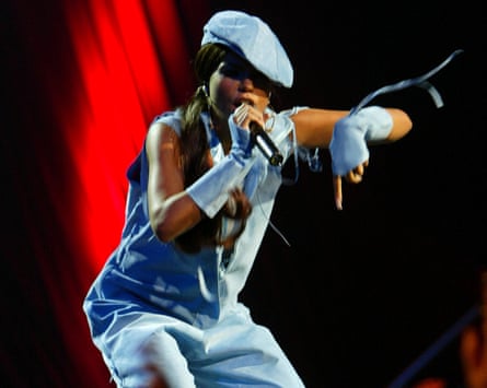 Ms Dynamite at the Mobos dressed in denim, including a denim cap and gloves
