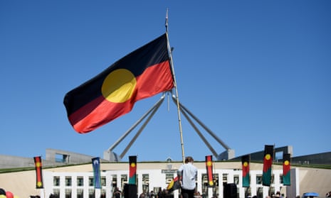 Aboriginal flags as Parliament House in Canberra