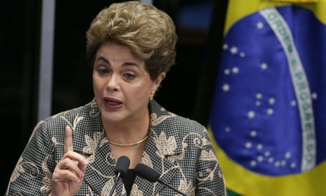Brazil’s suspended president, Dilma Rousseff, speaks at her own impeachment trial, in Brasília on Monday.