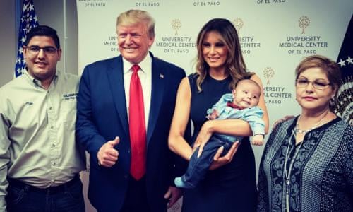 Anger As Grinning Trump Gives Thumbs Up While Melania Holds El Paso Orphan Us News The Guardian