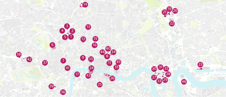 London’s privately owned public space, mapped. Scroll down to the table for key