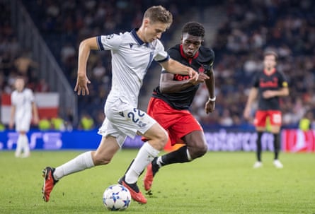 Petar Ratkov in action for Red Bull Salzburg in the Champions League,