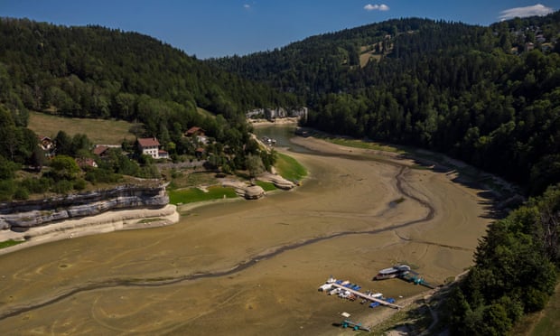The dry bed of the Brenets Lake, part of the Doubs River, a natural border between eastern France and western Switzerland, as much of Europe bakes in a third heatwave since June.