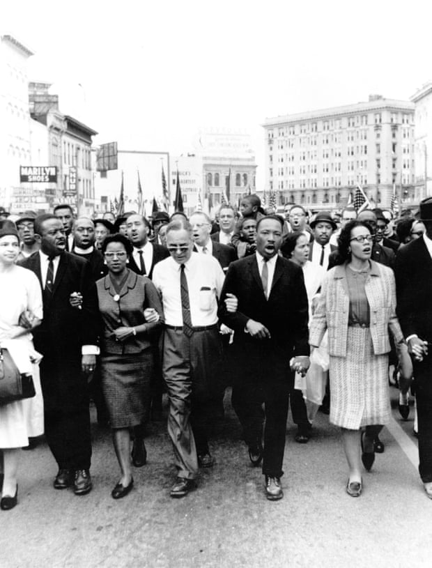 On 25 March 1965, Martin Luther King Jr led thousands of civil rights protesters to the capitol in Montgomery, Alabama, after a five-day march that started  in Selma