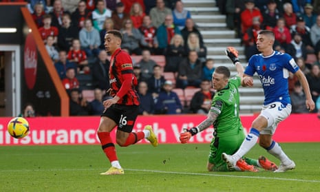 Marcus Tavernier passes Pickford to give the Cherries the lead.