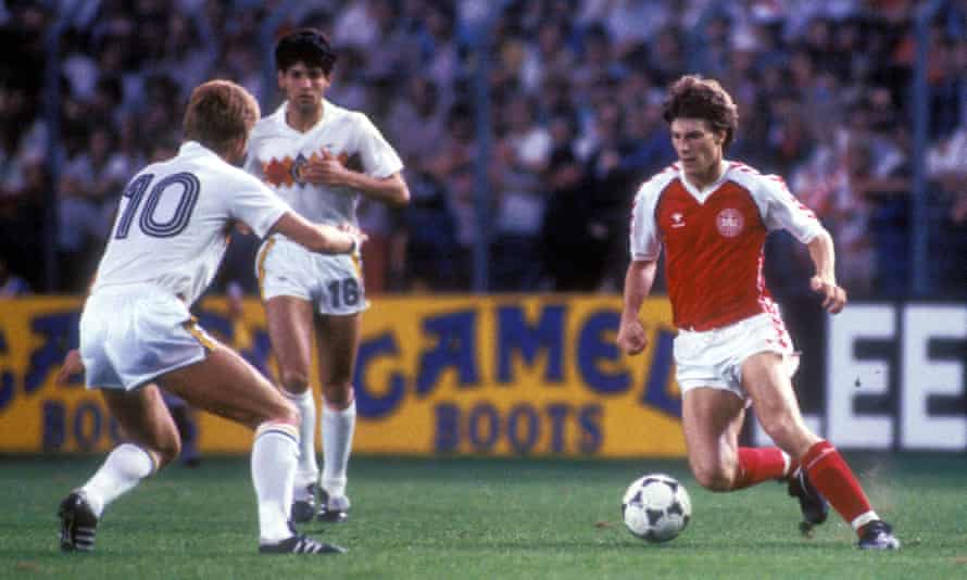 Michael Laudrup playing against Belgium at Euro 1984.