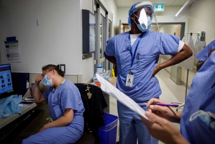 Nurses at Humber River hospital’s intensive care unit in Toronto, Canada, in April 2021 during an influx of Covid cases.