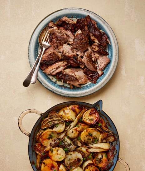 Yotam Ottolenghi's roast lamb with boulangere potatoes and fennel.