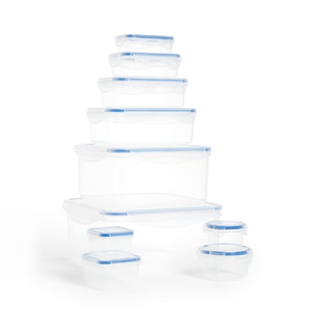 John Lewis Airtight Plastic Kitchen Storage Container, Set of 10 in Clear/Blue
