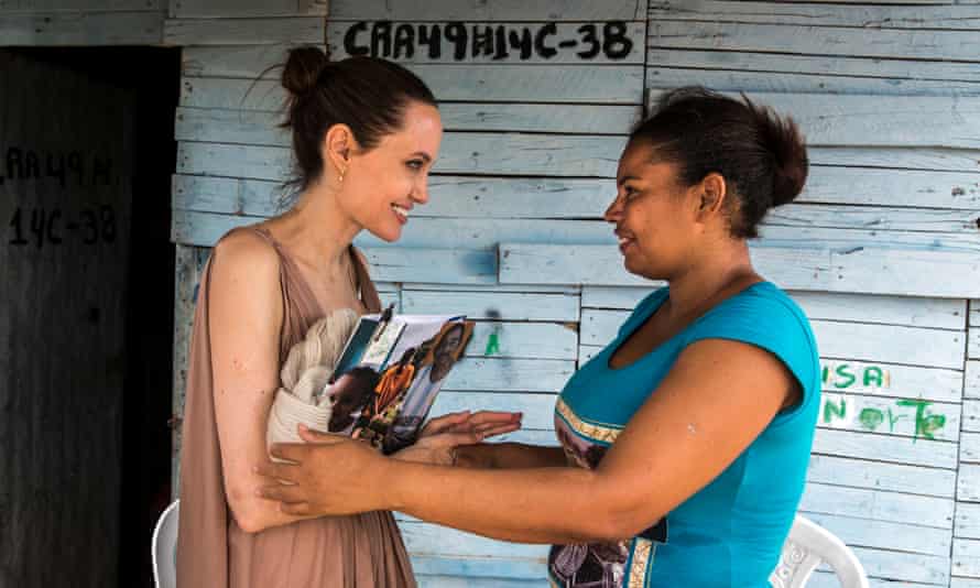 UNHCR Special Envoy Angelina Jolie speaks with former refugee Yoryanis Ojeda, 35, on June 7, 2019 in Riohacha, Colombia.