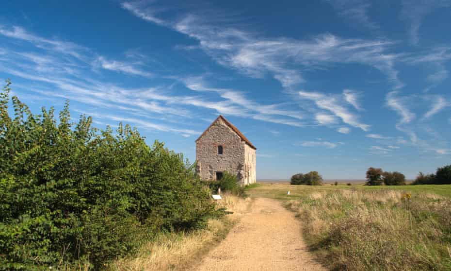 Road leading to St Peter’s-on-the-Wall Chapel, Bradwell-on-Sea, Essex, England.