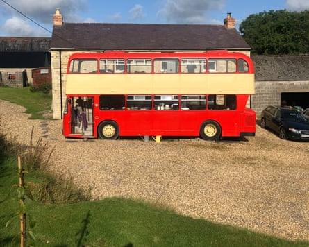 The bus that became home while Hutton and Burton renovated the farmhouse.