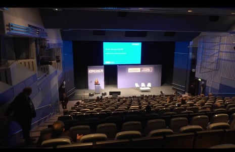Picture of empty hall as Laura Trott addresses Tory conference