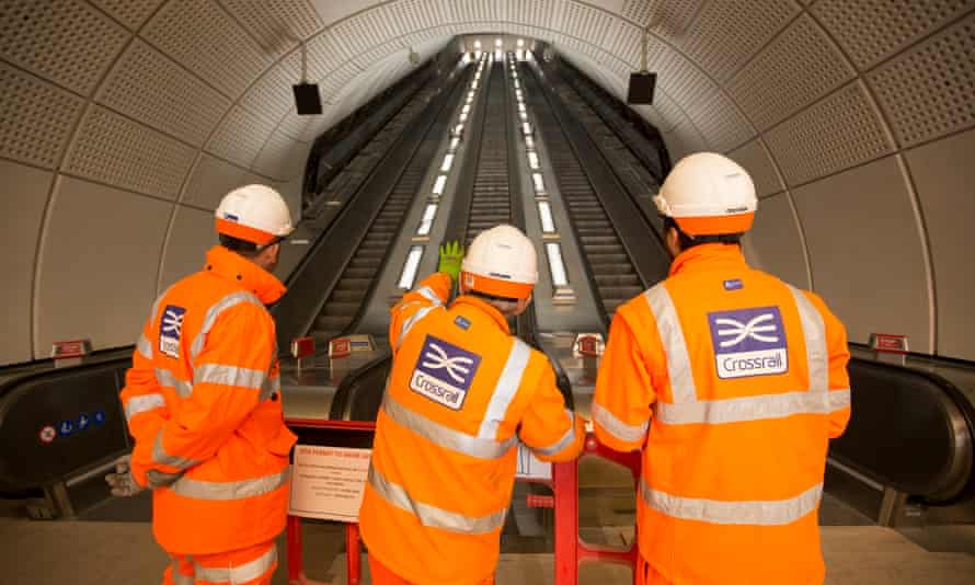Crossrail workers on site at the Whitechapel station in East London.