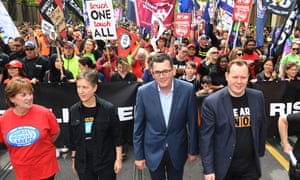 The ACTU secretary, Sally McManus, and the Victorian premier, Daniel Andrews, at the march in Melbourne