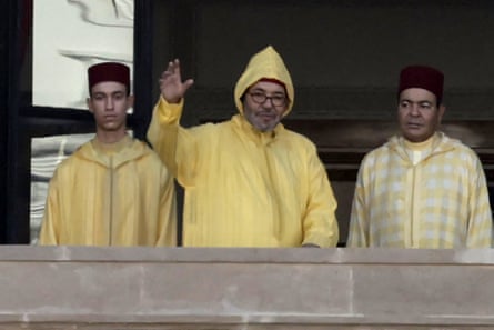 Morocco’s King Mohammed VI pictured in centre