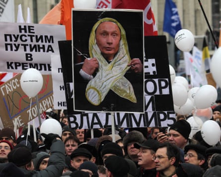 Thousands or people protest the allegedly fraudulent parliamentary elections of December 2011 in Moscow, Russia.