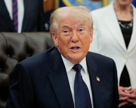 Donald Trump speaks during an event to sign a proclamation in the Oval Office.