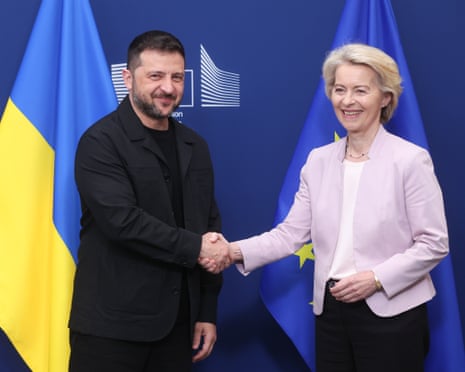 European Commission president Ursula von der Leyen welcomes Ukrainian president Volodymyr Zelenskyy prior to a meeting in Brussels, Belgium last year.
