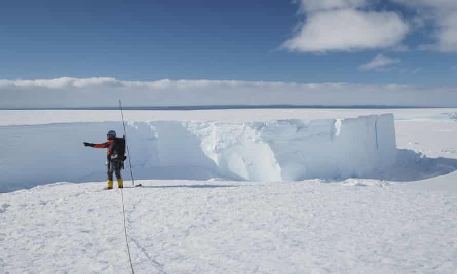 Field guide Andy Hood is seen at the Brunt ice shelf in Antarctica in January 2020