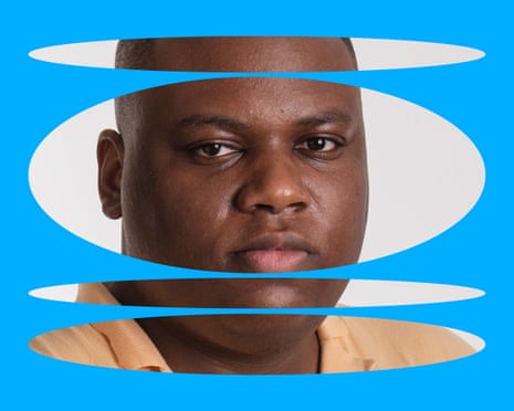 A headshot of tennis reporter Tumaini Carayol showing through abstract blue graphic