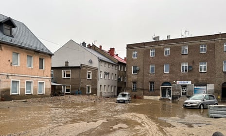 Damages on flooded streets after heavy rainfalls in Glucholazy, southwestern Poland, 15 September 2024.