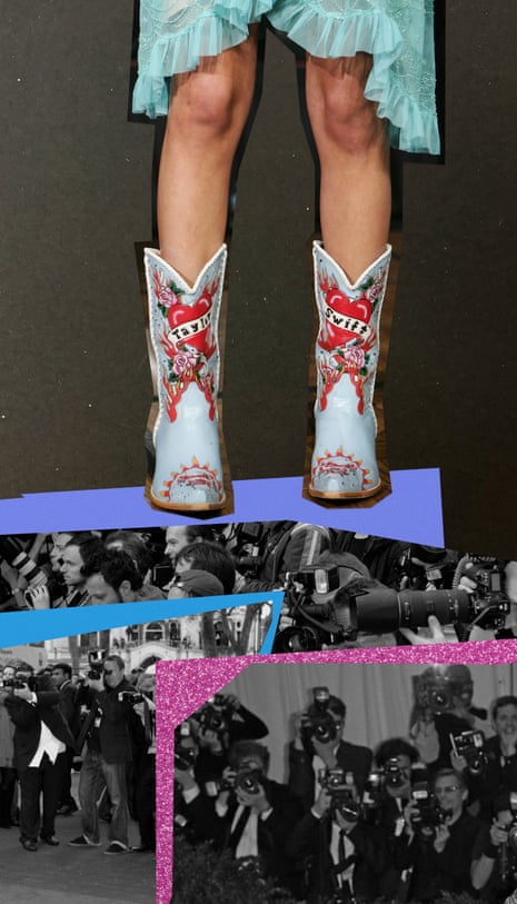 Swift standing on top of images of photographers
