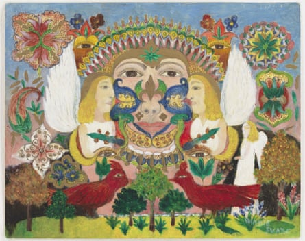 Minnie Evans – Untitled (Face with Crown and Angels), 1968