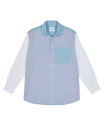 A blue and white patchwork striped shirt from WNU