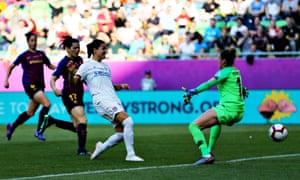 Dzsenifer Marozsán scores the opening goal of May’s Women’s Champions League final – her Lyon side went on to beat Barcelona 4-1.