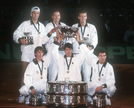 Niki Pilić, second from left in the top row, with the victorious West Germany Davis Cup team in 1993.