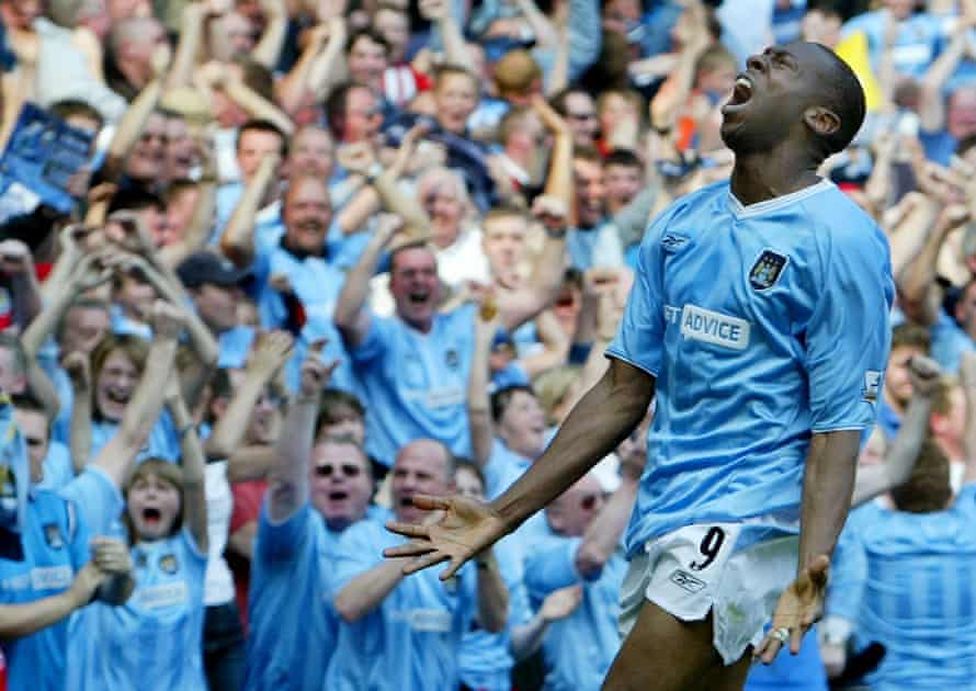 Paulo Wanchope celebrates after scoring for Manchester City in 2004