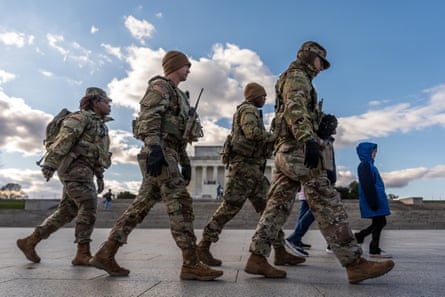 National Guard patrol in front of the Lincoln Memorial on the National Mall, 28 November