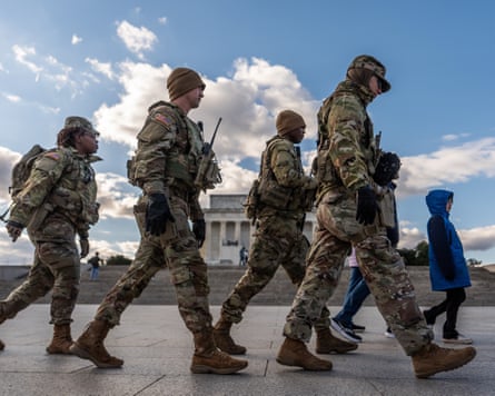Members of the national guard patrol in front of the Lincoln Memorial on the National Mall, on 28 November 2025.