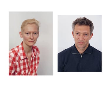Colour passport photos of Tilda Swinton from 2013 and Vincent Cassel from 2015