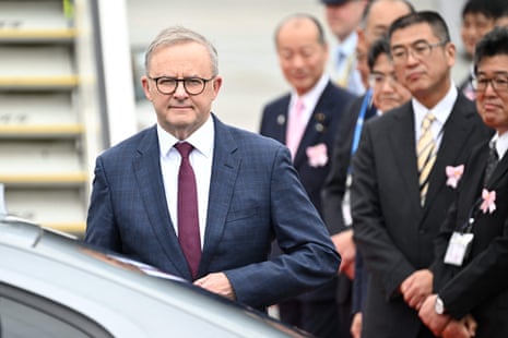 Prime minister Anthony Albanese arrives at Hiroshima airport to attend the first day of the G7 Leaders' Summit.